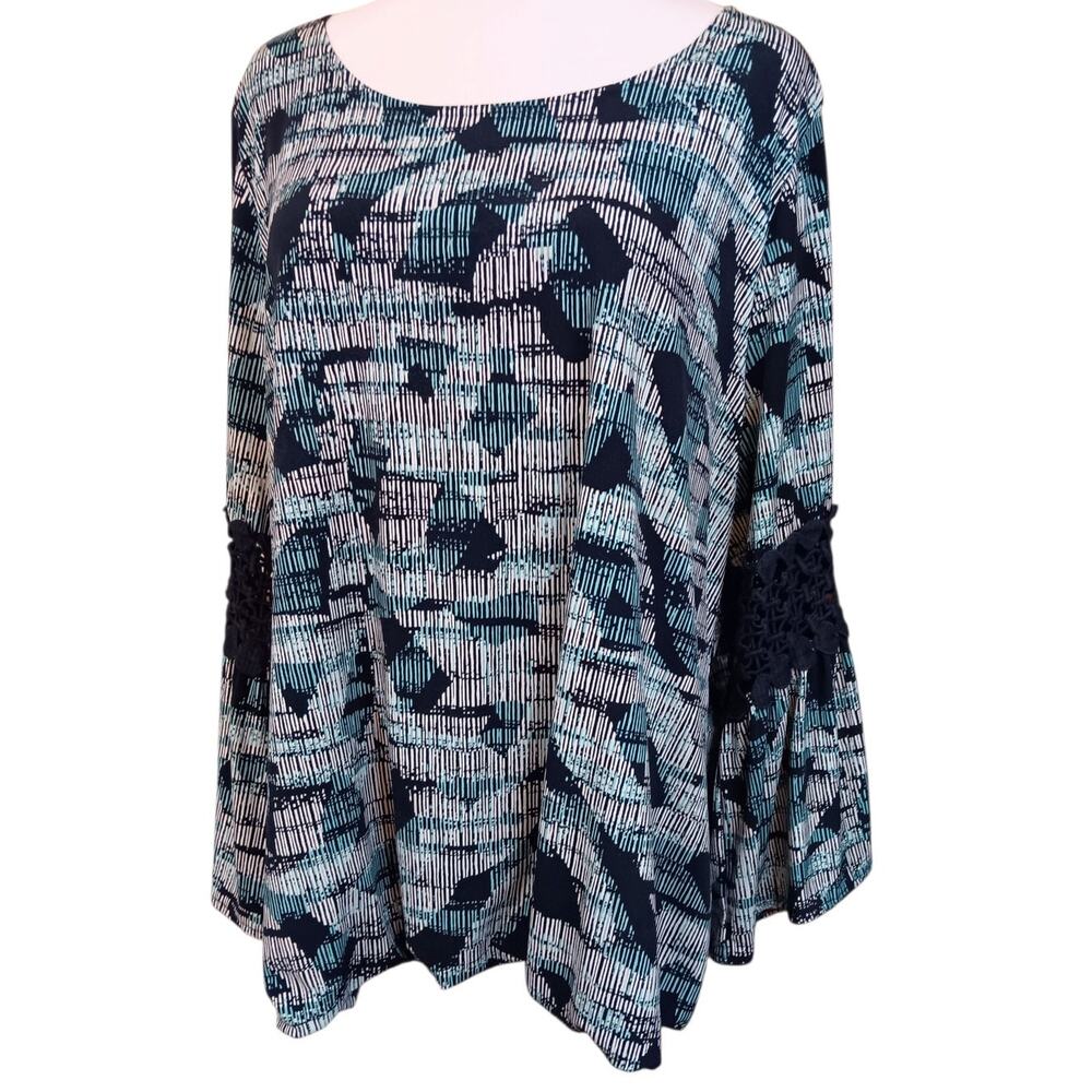 Alfani Top Blouse Stretchy Plus 2X Crochet Lace Flare Sleeves Boho Career Travel